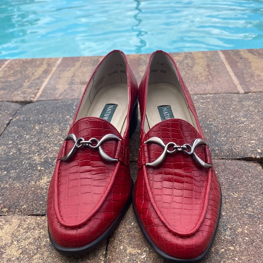 Red snake skin patterned loafer